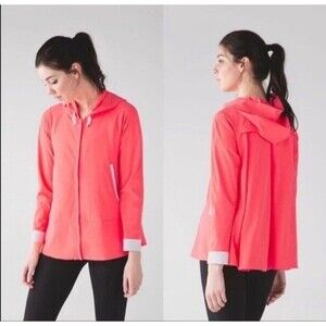 Lululemon Sun Showers Rain Jacket Grapefruit & White Sz 8 Water Resistant Vented